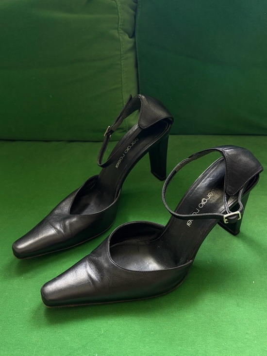 Sergio Rossi Shoes - Vintage Sergio Rossi Black Leather Ankle-Strap Heels